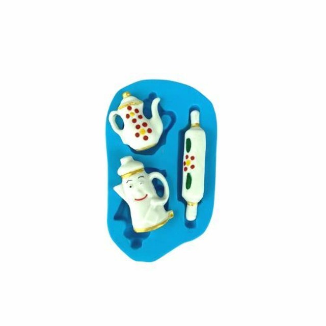 Molde de Silicone Bule, Cafeteira e Rolo De Massa