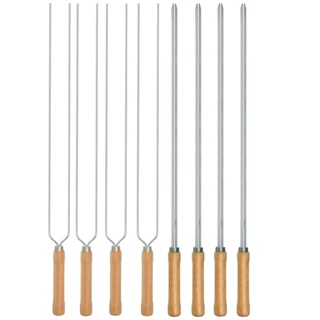 Kit Preparo Churrasco 8pcs Churrasqueira Espetos 55cm Simples e Duplo Cabo Madeira Mor em Oferta na Shopee