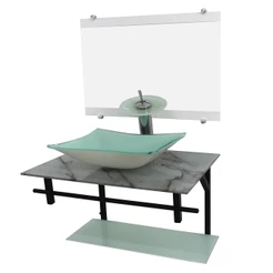 GABINETE DE VIDRO 60CM AP COM CUBA RETANGULAR MÁRMORE BRANCO