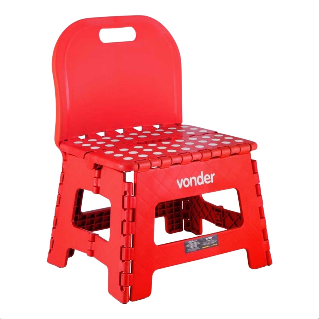 Banqueta Plástica Dobrável Vermelha 32x25x42,8cm Antiderrapante com Alça e Encosto - Vonder 3540220002 em Oferta na Shopee