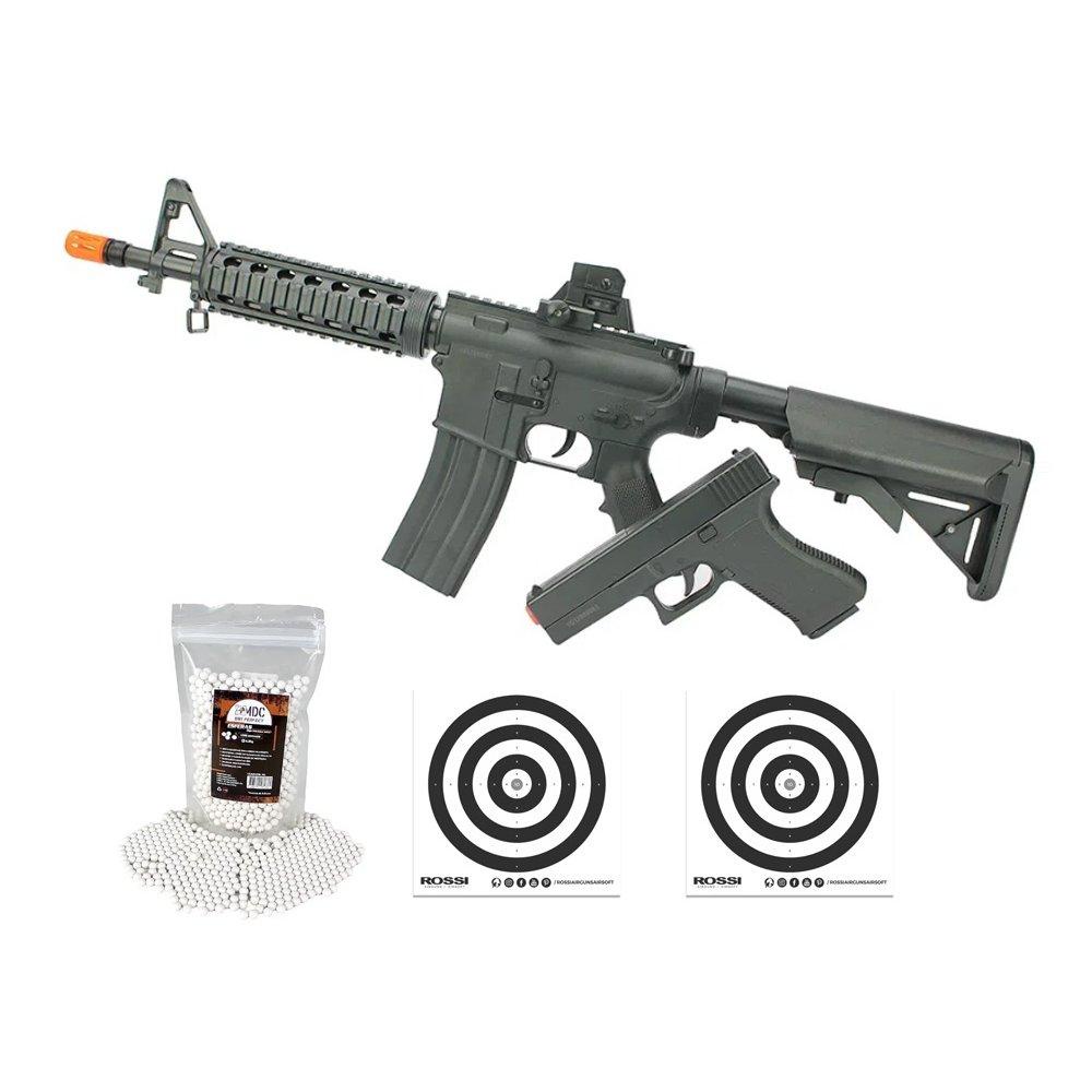 Kit Rifle M4 E Pistola V307 Airsoft Vigor Vg Spring+BBs+Alvo em Oferta na Shopee