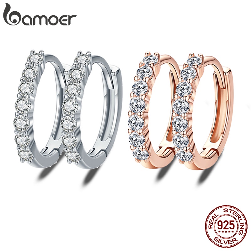 Brincos Argola De Bamoer De Cristal 100 % De Prata Esterlina 925 SCE351 em Oferta na Shopee