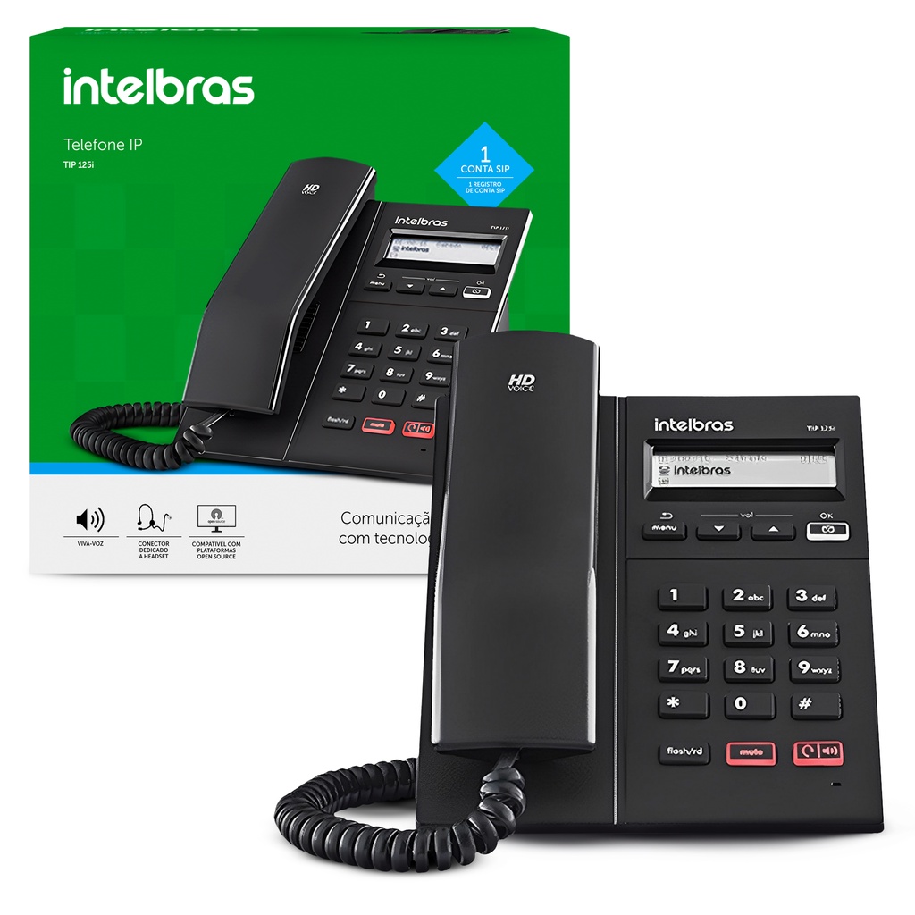 Telefone VoIP Intelbras TIP 125i, TIP125 Original Com Display, Áudio HD, Viva-Voz e PoE para Empresas, SIP 2.0. Com NF