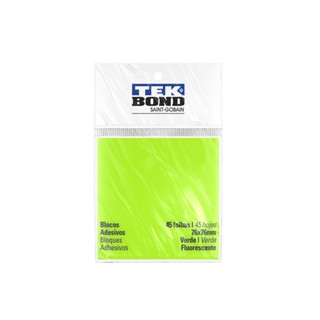 Bloco de notas adesivo - 7,6cm x 7,6cm - verde fluorescente - 45 folhas - tekbond