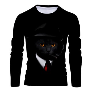 Camisetas De Gato Frio Impresso 3D Unisex Manga Longa Casual
