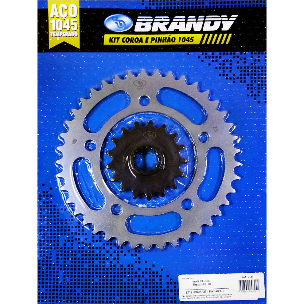 Kit Relação para Moto Honda VT 750C Shadow 1998 até 2007 Sem Corrente - Brandy