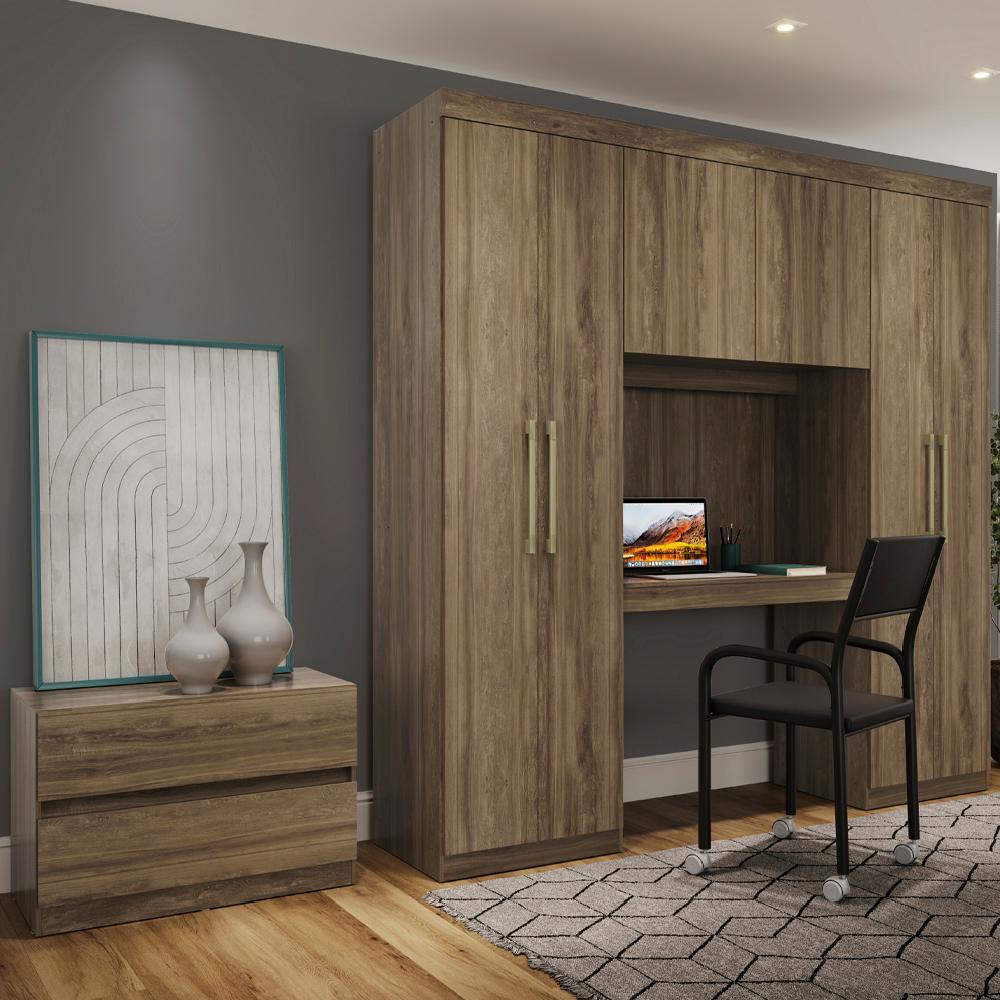Guarda Roupa Solteiro 6 Portas 2 Gavetas Porto Legno com Escrivaninha Carraro - Home & Living