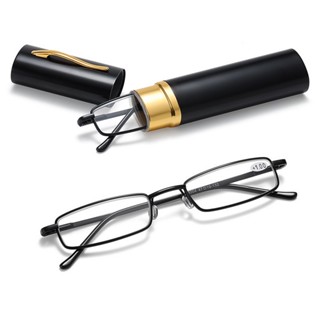 Elegante Caixa De Caneta Mini Óculos De Leitura Portátil Ultra Fino Moldura Metálica Homens Mulheres Com Presbiopia