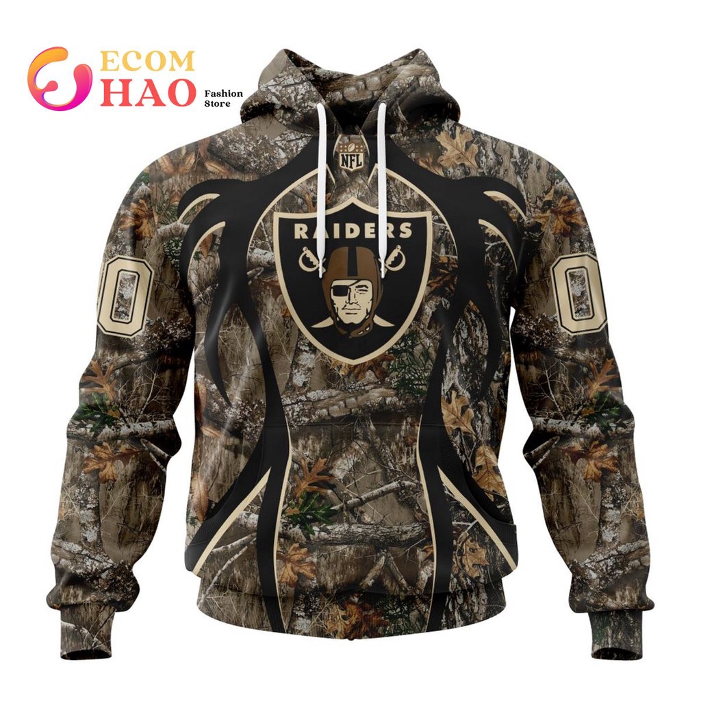 NFL Las Vegas Raiders Especiais Camo Realtree Caça Ao Capuz 3D Moletom