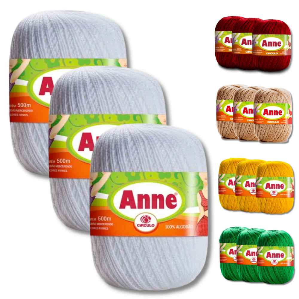 Kit 3 Linha Fio Anne 500 Novelo Crochê e Tricô - Círculo