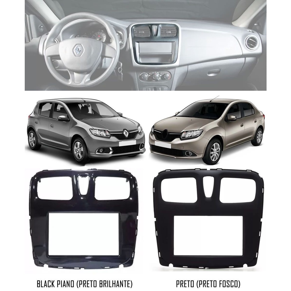 Moldura De Painel 2 Din Renault Sandero e Logan 2015 sté 2022 + Suportes De Fixação Laterais