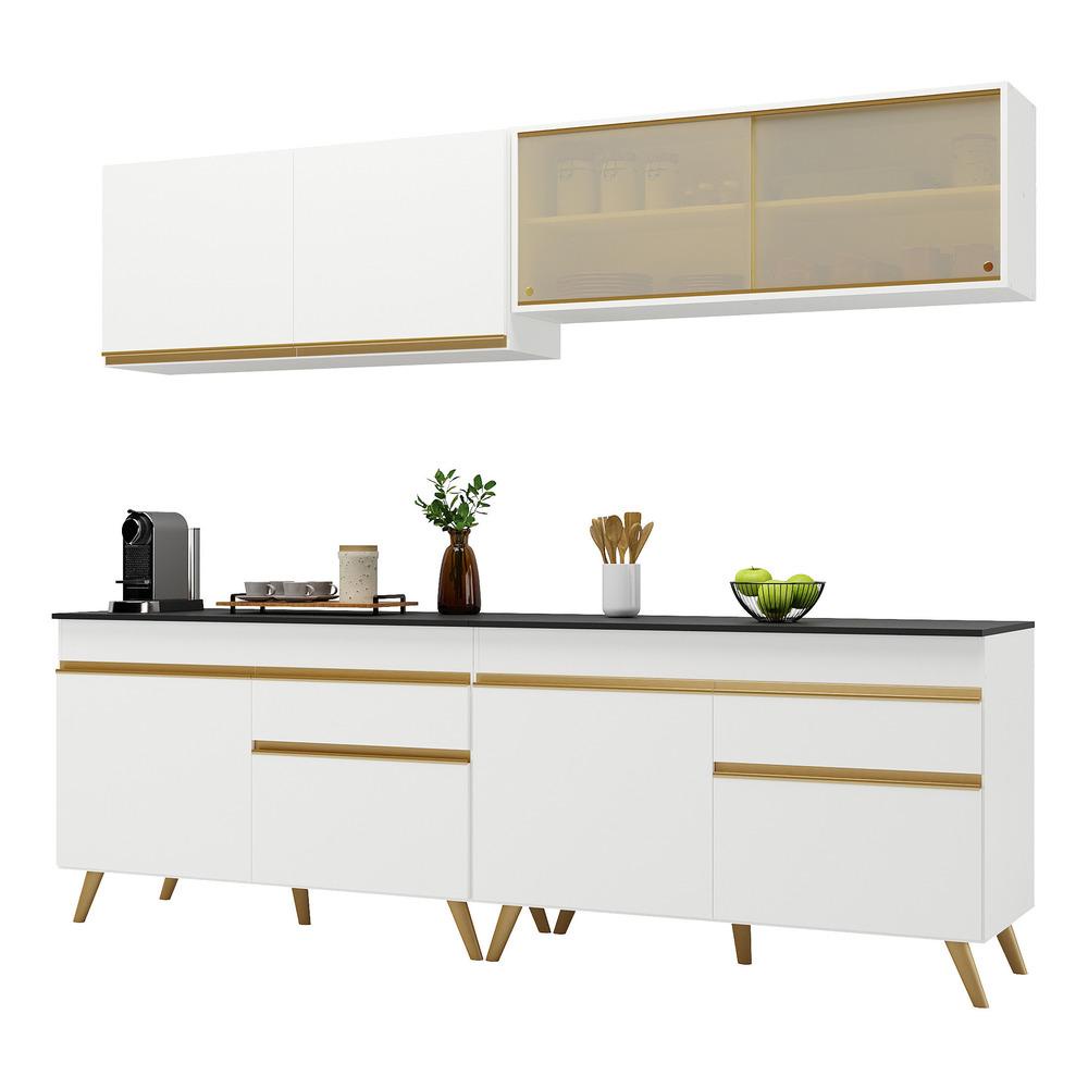 Cozinha Compacta 4 pç c/ Armário e Balcão MP3696 Veneza GW Multimóveis Branca - Home & Living