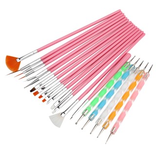 Kit 15 Pincel Gel Uv Acrigel Salão e 5 Pinceis Boleadores Ponta Dupla Decoração De Unha Manicure Pedicure Kit Nail