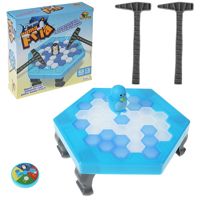 Jogo Recreativo Quebra Gelo Grande Pinguim Mesa Numa Fria Blocos Infantil Brinquedo Divertido Interativo Game Armadilha Blocos ArtBrink