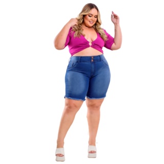 Bermuda Short Jeans Plus Size Pedal Feminino Cintura Alta Ciclista em Oferta na Shopee