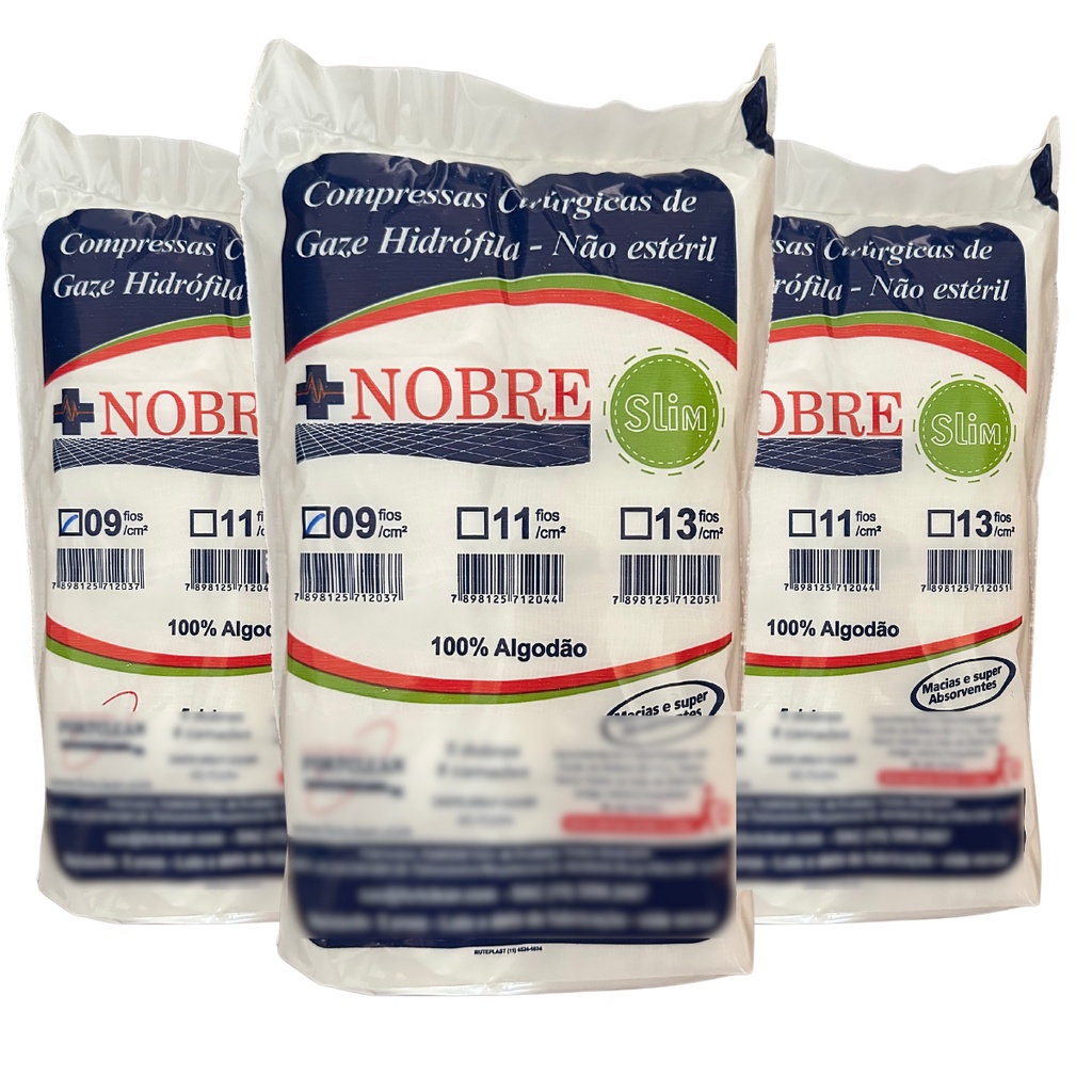 Compressas de Gaze Kit com 3 Pacotes 9 fios Nobre Slim Com Nota Fiscal e Anvisa Gazinha Curativo