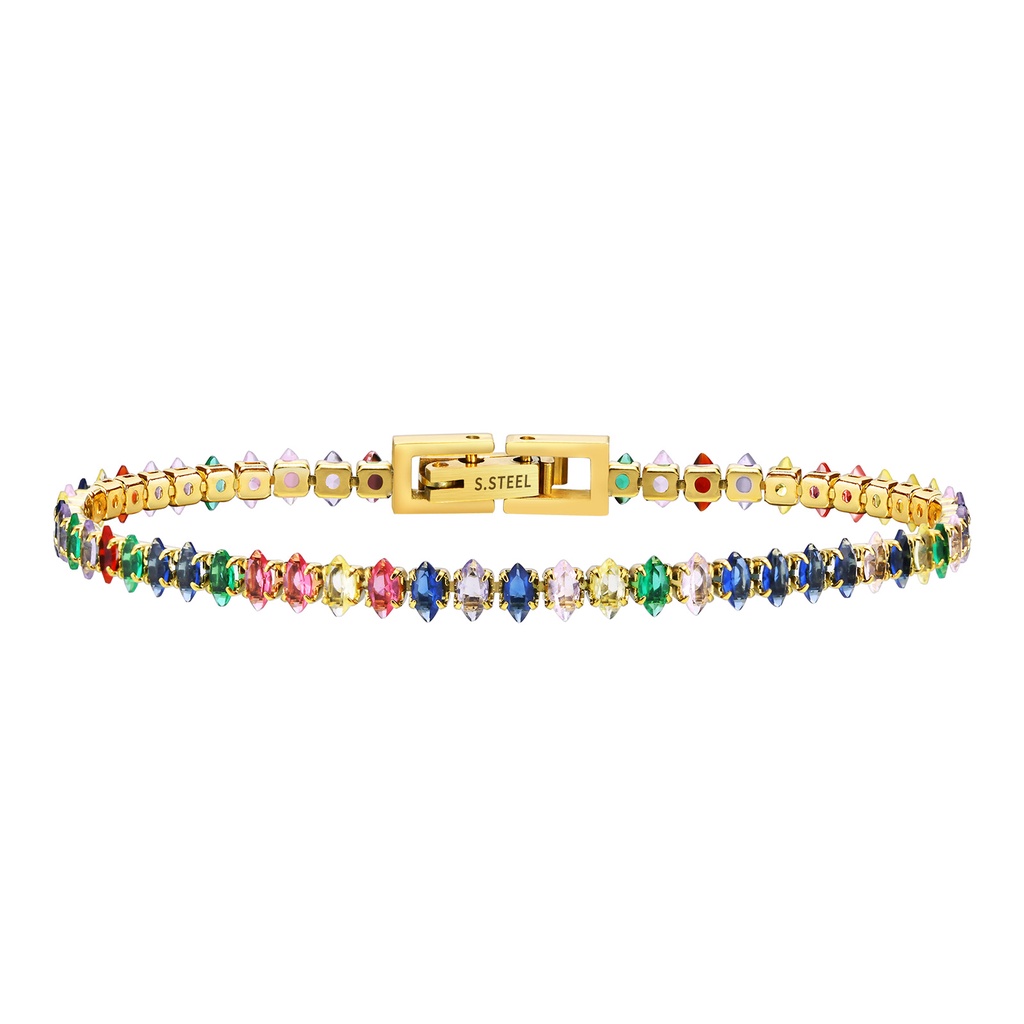 Pulseira De Zircônio Colorido Vnox Cubic Bracelet , Ouro 18K Bracelete De Aço Inoxidável Brilhante Para Mulheres , Presente Elegante - Fashion Accessories