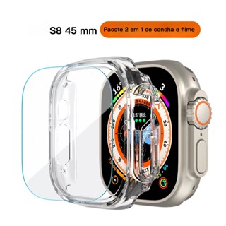 Relógio Apple Série 9 Silicone Smartwatch Caixa De + Protetor De Tela 2 Em 1 Com Abertura Iwo 45MMmm