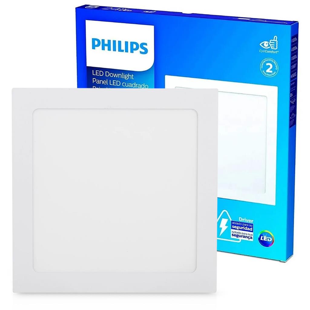 Luminaria Painel Led Embutir Quadrado Branco 24W Bivolt Luz Neutra 4000K 2000Lm Downlight Dl252 Philips - Home & Living