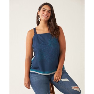 Blusa Feminina Plus Size Folhas Em Cetim E Viscose