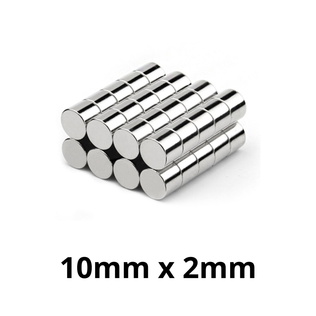 Kit 50 Peças Imã Neodímio Potente Disco Magnético N35 10x2 mm Pastilha Redondo Pequeno Super Forte