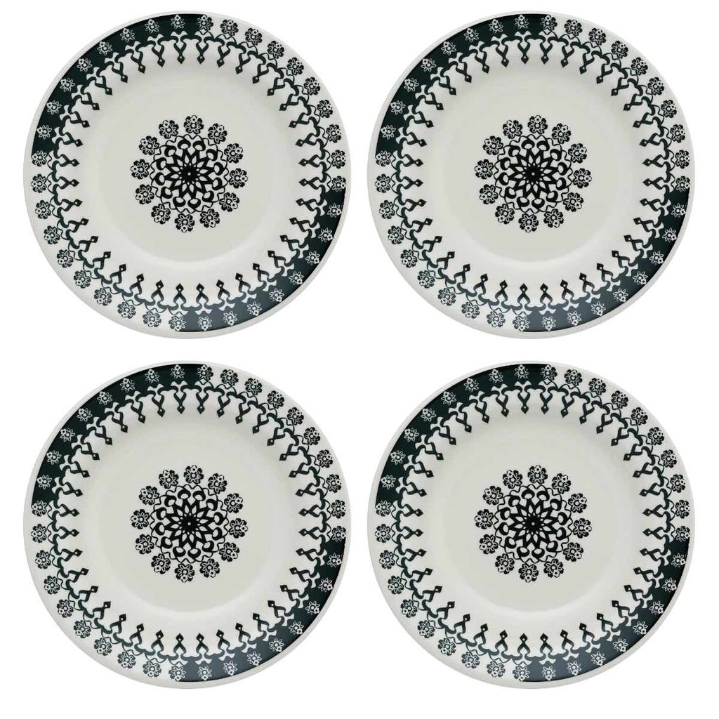 Kit Jogo 4 Pratos Fundos Biona Folk em Cerâmica Decorada 21,5 cm - Oxford em Oferta na Shopee