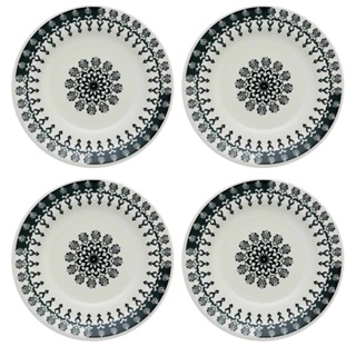 Kit Jogo 4 Pratos Fundos Biona Folk em Cerâmica Decorada 21,5 cm - Oxford em Oferta na Shopee