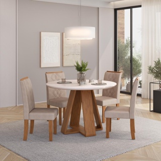 Conjunto Sala de Jantar 4 Cadeiras Tampo de Vidro DJ Moveis Kiara Freijó Ayla Creme em Oferta na Shopee