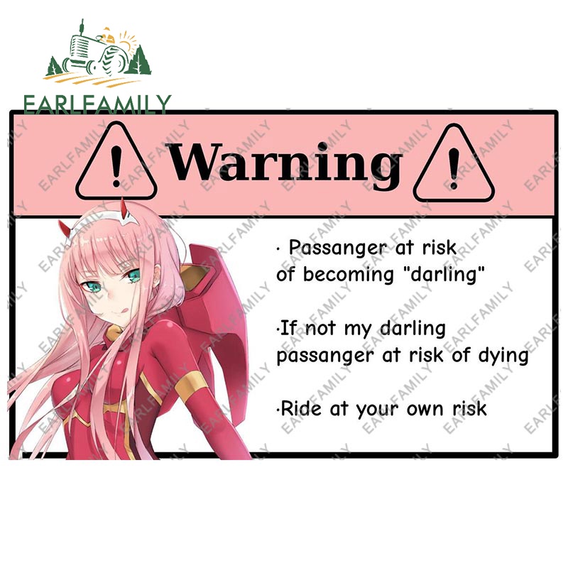 EARLFAMILY 13cm x 8.3cm Passeio Risco Aviso Adesivo De Carro Querido No FRANXX PVC À Prova Dwaterproof Água Anime Decalq