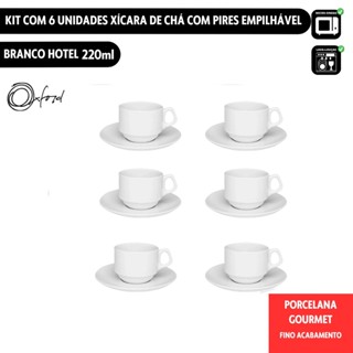 Kit c/6 unid Xícara Chá 220ml Pires Empilhável Hotel Oxford