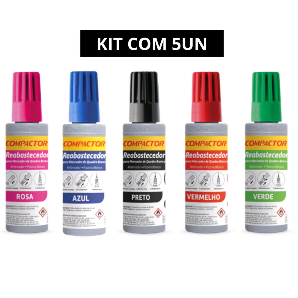 Kit 5 UN Tinta para Quadro branco Compactor 30Ml em Oferta na Shopee