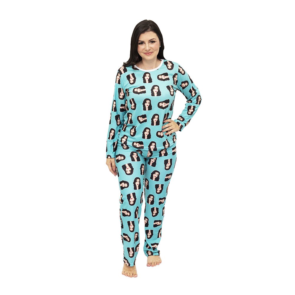 Pijama Feminino Personalizado - Customize Pijamas com Suas Fotos - Pijamas para Toda a Família - Turquesa