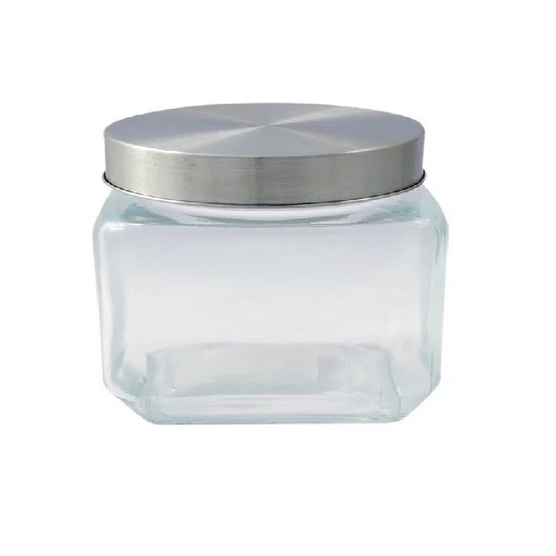 Pote Vidro Liso Quadrado 950ml Tampa Rosca Inox Mantimento Conjunto Bambu Plastico Hermetico Marmita