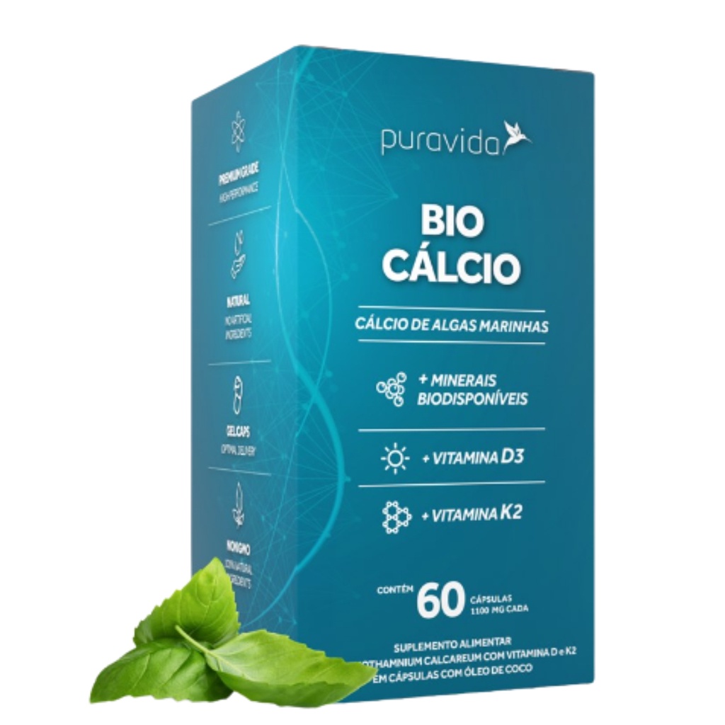Bio Cálcio Marinho  + Minerais Vitaminas D3 K2  PuraVida
