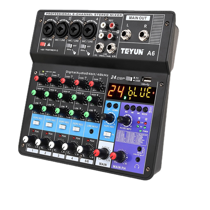 TEYUN 6 Canais Power Karaoke Amplificador Estéreo Mixer Áudio Som Interface Console Mixagem Entrada Computador Power - Hobbies & Collections