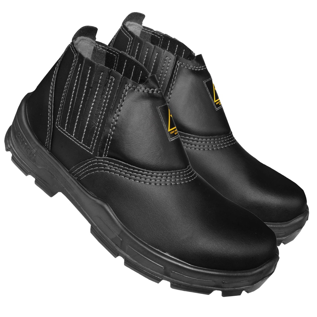 Calçado Botina de Segurança em Couro Bracol Bota Com Bico em PVC Rígido e Elástico Lateral Recoberto CA 38760 - Preta - BEL4600