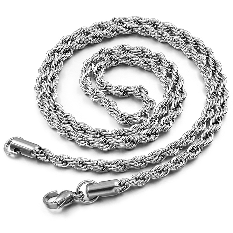 Corrente Masculino Cordão Trançado Baiano Aço Inox 60cm/4mm, 5mm Aço inox - Oferta