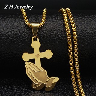 ZH Jewelry Jóias Pingente De Oração Em Aço Inoxidável Cruz Colar De Moda Masculina E Feminina Acessórios Para Festa De Hip Hop