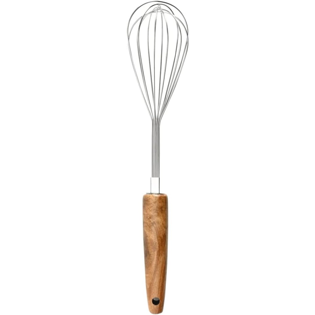Batedor de Ovos Fouet Aço Inox Cabo Madeira Acácia Mimo Style 28cm Bambu