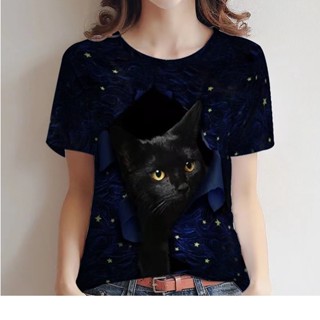 Camisetas 3D Cat Print De Manga Curta Feminina Desenho Feminino