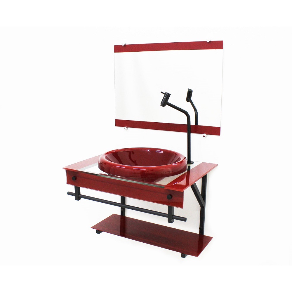GABINETE COM CUBA PARA BANHEIRO DE VIDRO APX 60CM COM CUBA CHAPEU - VERMELHO CEREJA