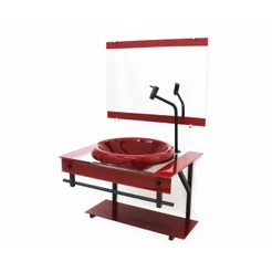 GABINETE COM CUBA PARA BANHEIRO DE VIDRO APX 60CM COM CUBA CHAPEU - VERMELHO CEREJA