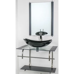 GABINETE DE VIDRO PARA BANHEIRO INOX 60CM CUBA OVAL CHANFRADA PRETO