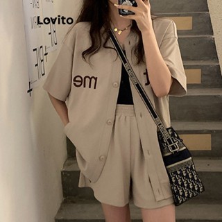 Lovito Conjunto de Shorts com Botões na Frente e Bolsos para Mulheres LNA16225 (Cáqui)