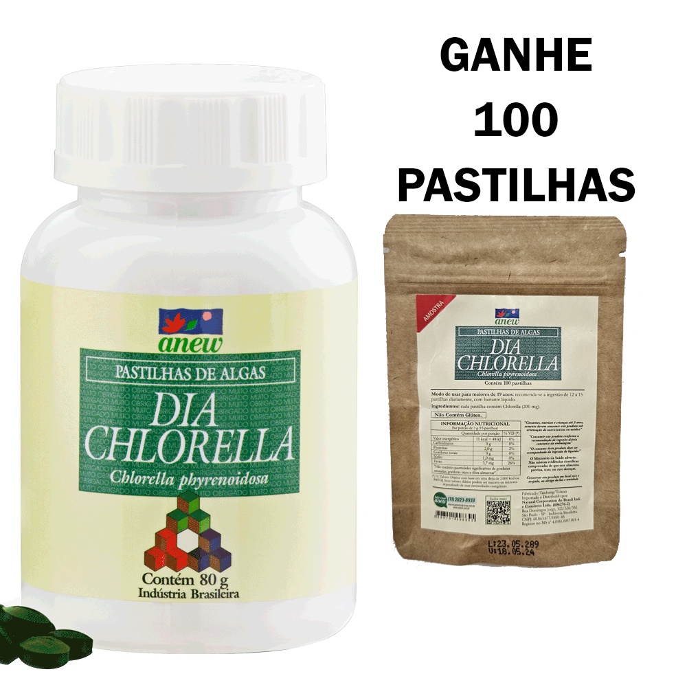 Dia Chlorella 80g - Aproximadamente 400 comprimidos - Grátis100 comprimidos