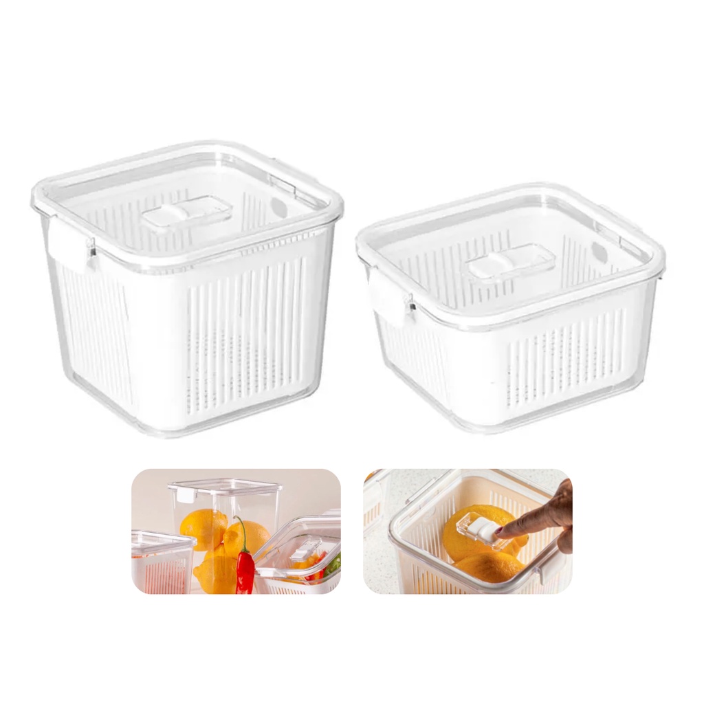 Kit C/2 Pote Herméticos Cozinha Organizadores Geladeira Legumes Com Cesto de Drenagem 1360 + 2030