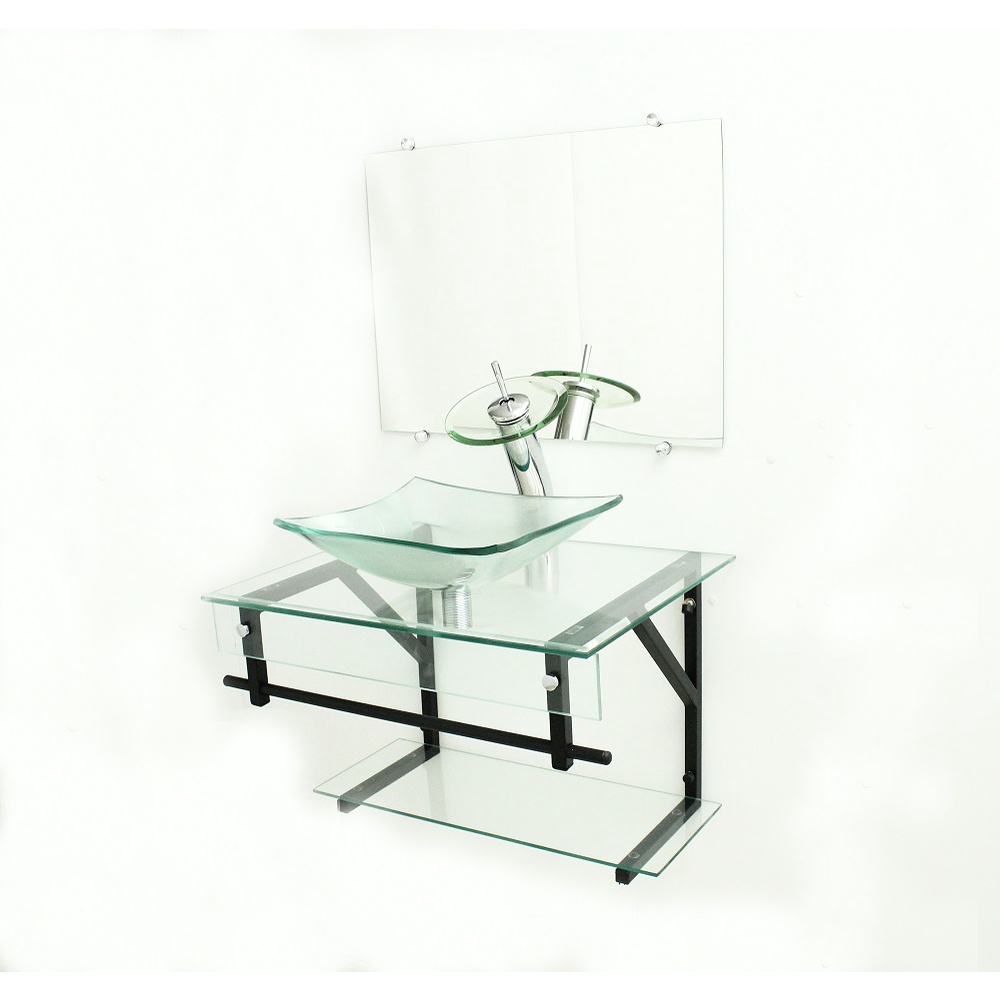 GABINETE DE VIDRO 60CM APX COM CUBA QUADRADA INCOLOR