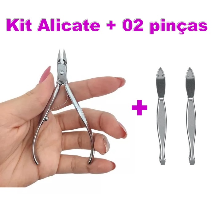 KIT Alicate Para Cuticulas + 02 Pinças Para Sobrancelha - PREMIUM LUX - Alicate de unha e pinça sombrancelha - PANAMI