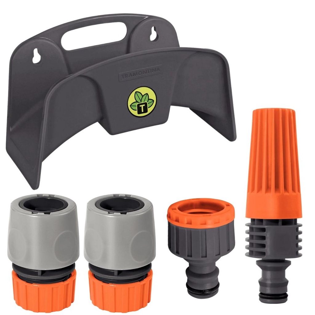 Suporte Plástico Enrolador Porta Mangueira + Engate Rápido 1/2" + Bico Torneira Engate Rápido