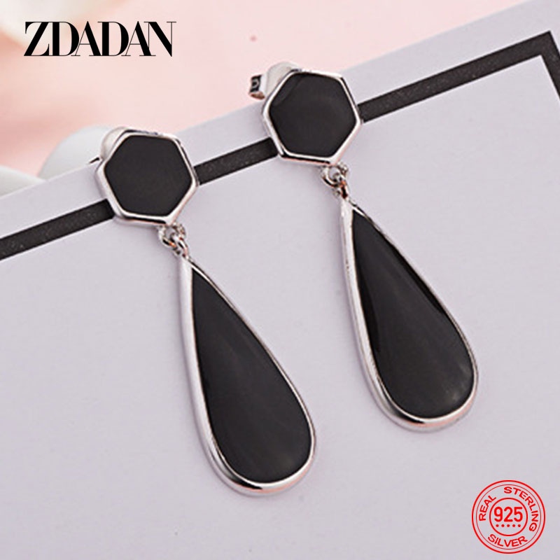 ZDADAN 925 Brincos De Prata Sterling Black Drop Para Mulheres Jóias De Casamento